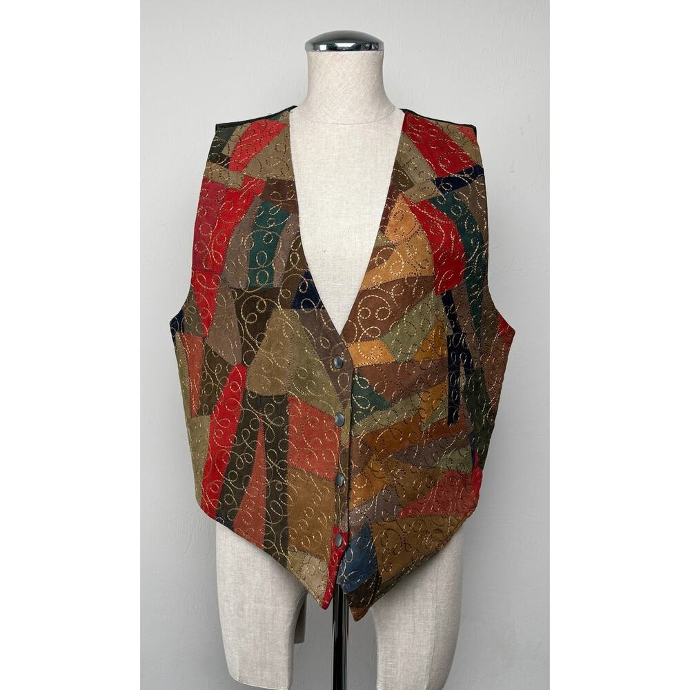 Exceptional Leather Suede Patchwork Vest Embroide… - image 2